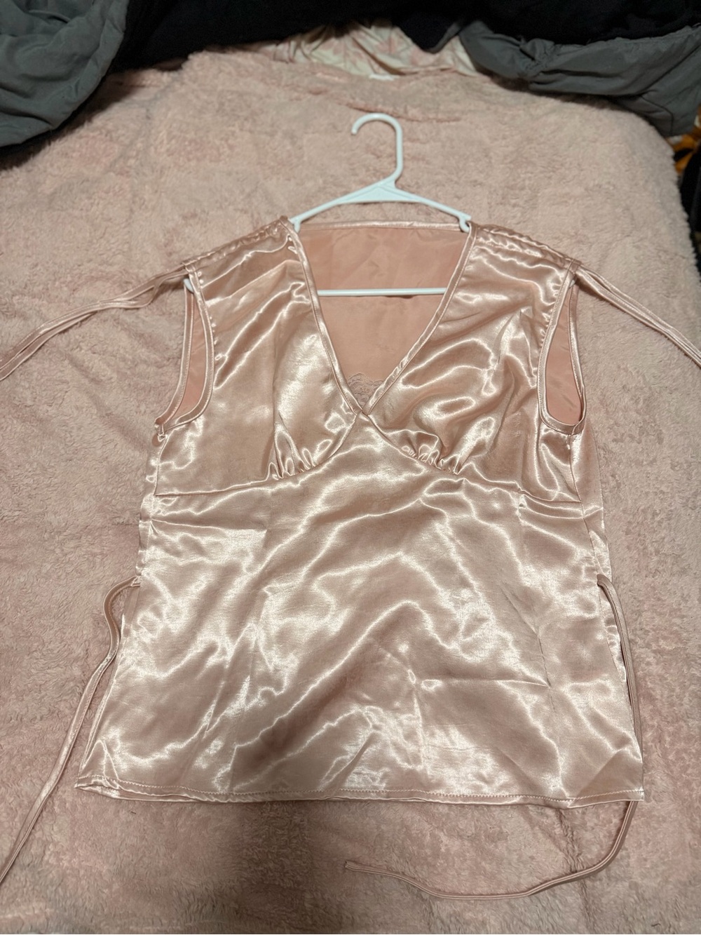 Satin V-Neck Chemise Top - Blush Pink